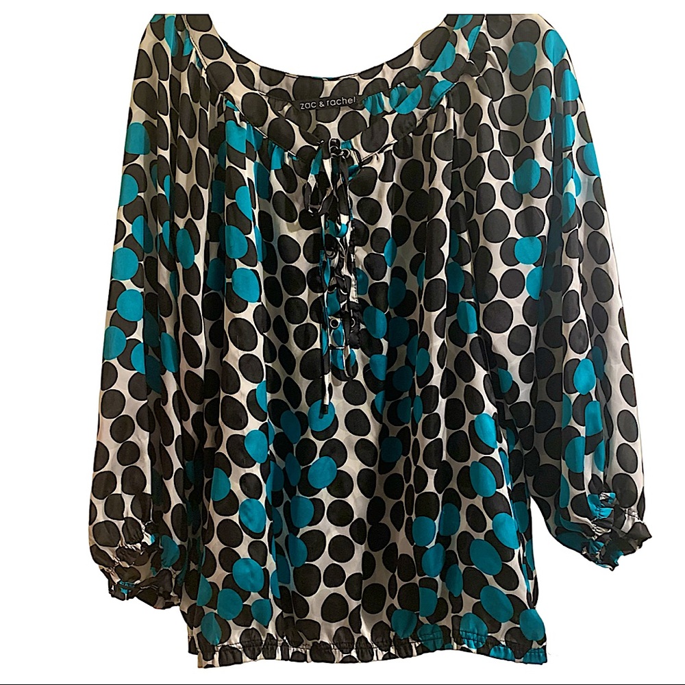 Zac & Rachel Black and Teal Polka Dot Blouse-  L